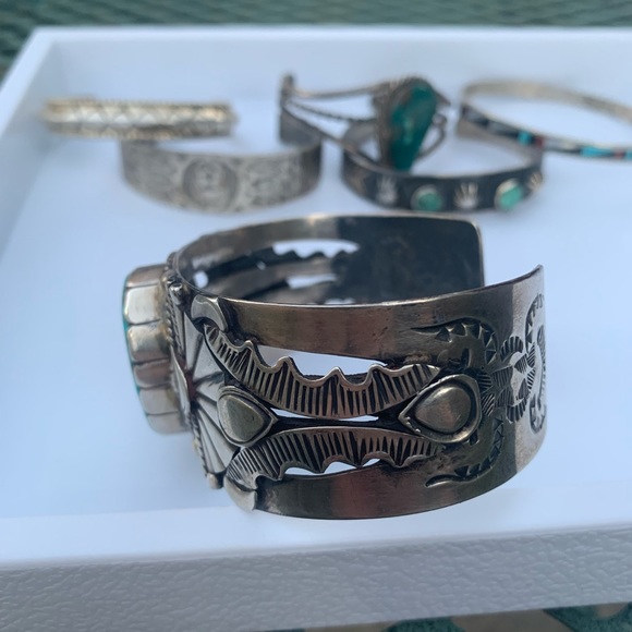 Sterling silver kingman turquoise bracelet stamped men’s jewelry southwest - Picture 3 of 8